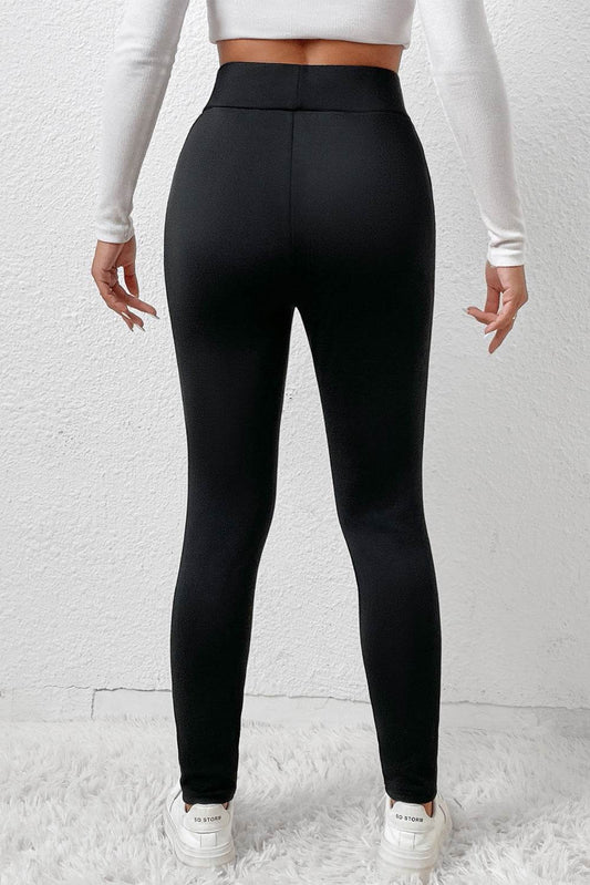 Black Fleece Lining Winter High Waist Leggings - IntuitiveEncBoutique