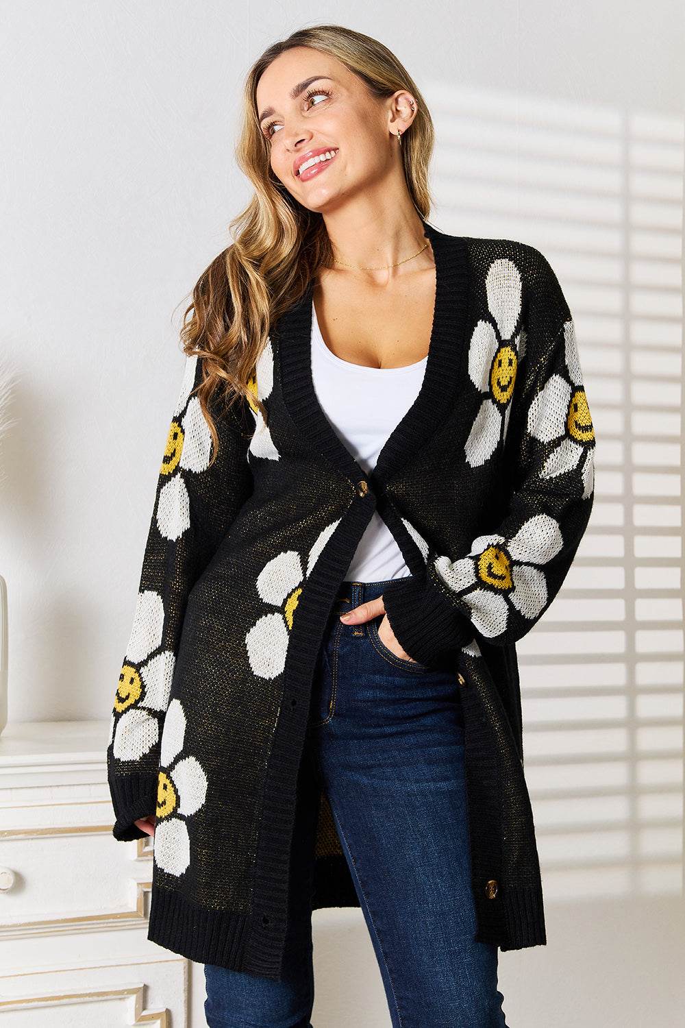 Perfee Floral Button Down Longline Cardigan - IntuitiveEncBoutique