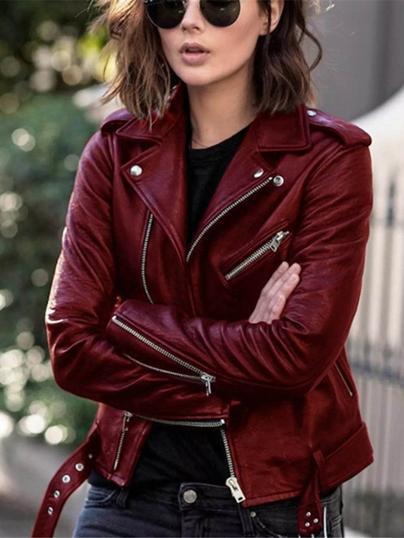 Full Size Zip Up Leather Motorcycle Biker Jacket Plus Size - IntuitiveEncBoutique