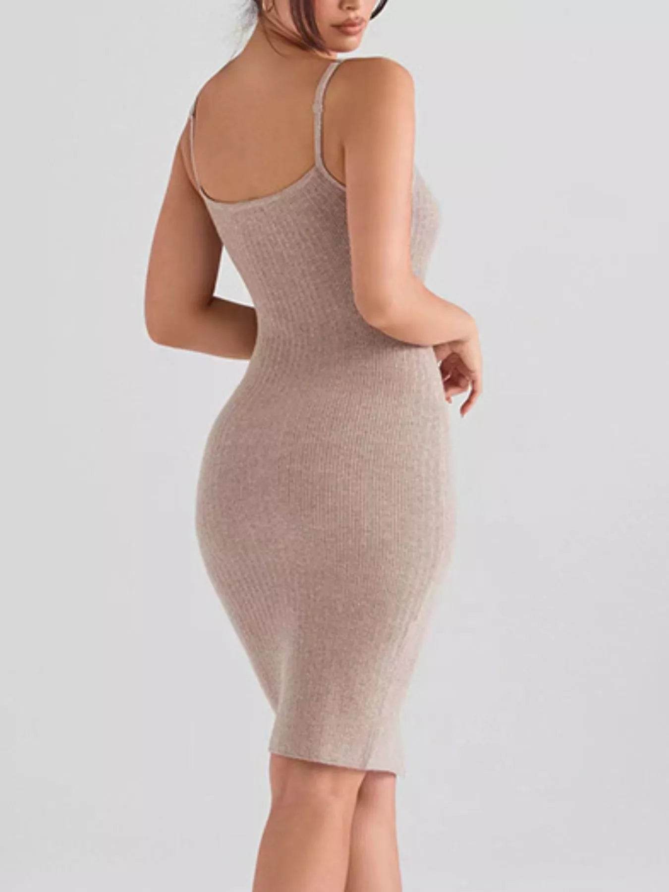Ribbed Button-Front Bodycon Sweater Dress - IntuitiveEncBoutique