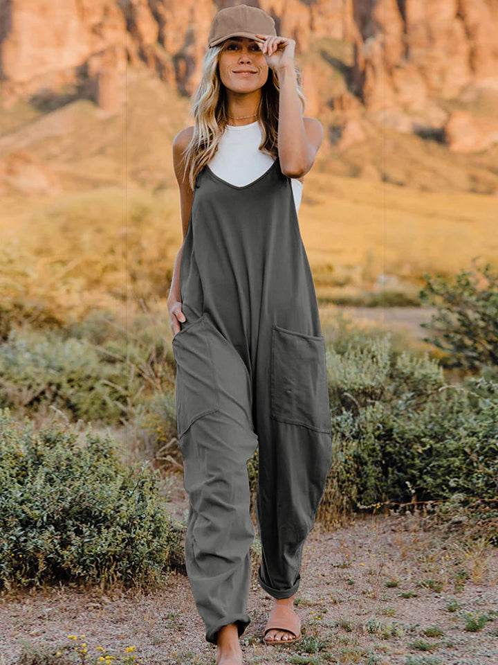 Double Take Full Size Sleeveless V-Neck Pocketed Jumpsuit - IntuitiveEncBoutique