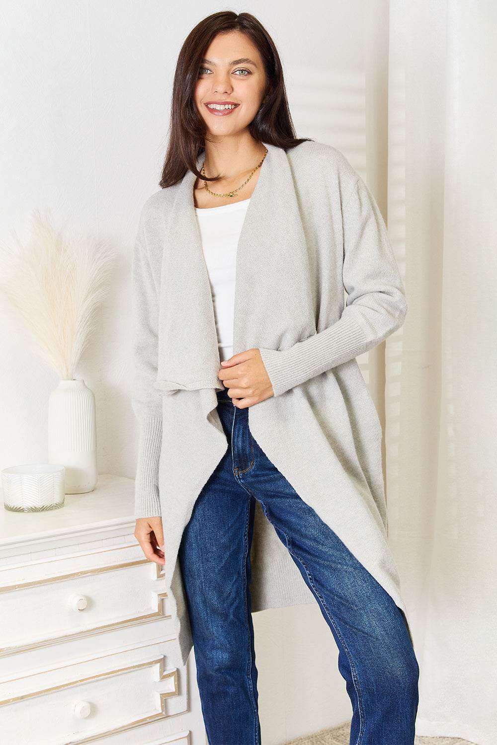 Angel Wings Open Front Duster Cardigan with Pockets - IntuitiveEncBoutique