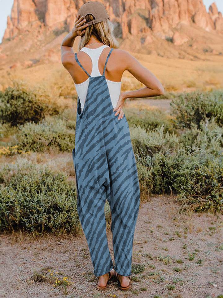 Double Take Full Size Printed V-Neck Sleeveless Jumpsuit - IntuitiveEncBoutique