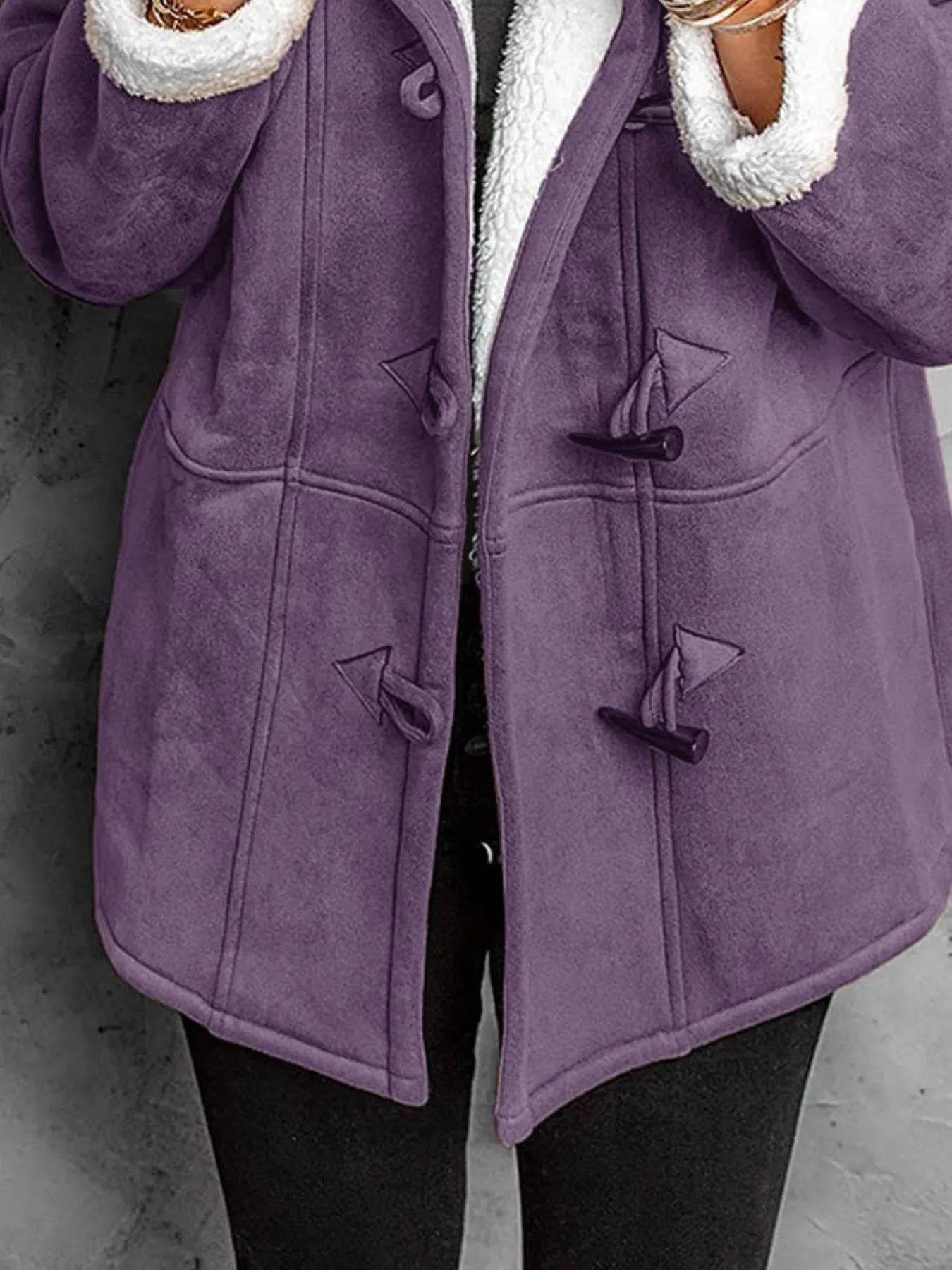 Full Size Cozy Sherpa Lined Toggle Coat with Hood Plus Size - IntuitiveEncBoutique