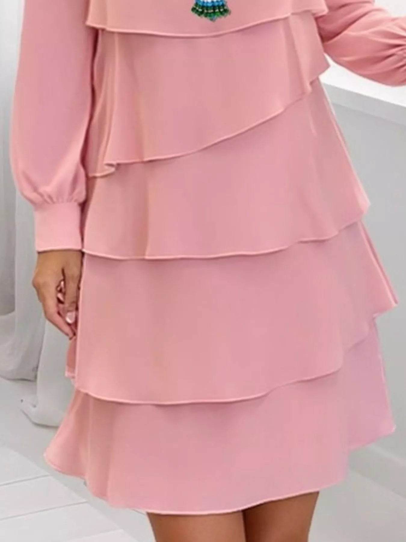 Full Size Layered Long Sleeve Mini Dress Plus Size - IntuitiveEncBoutique