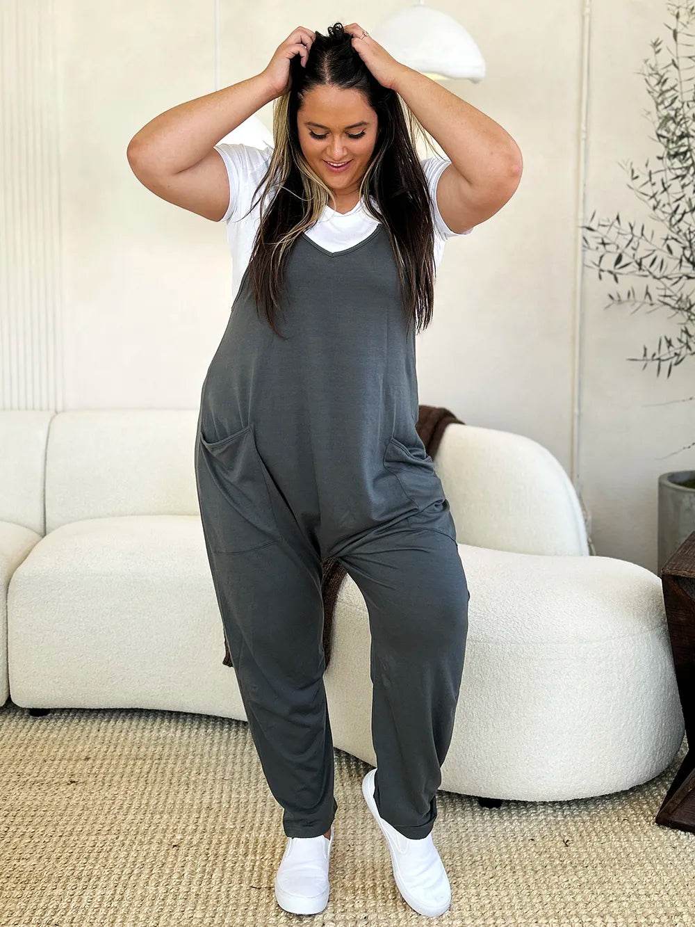 Double Take Full Size Sleeveless V-Neck Pocketed Jumpsuit - IntuitiveEncBoutique