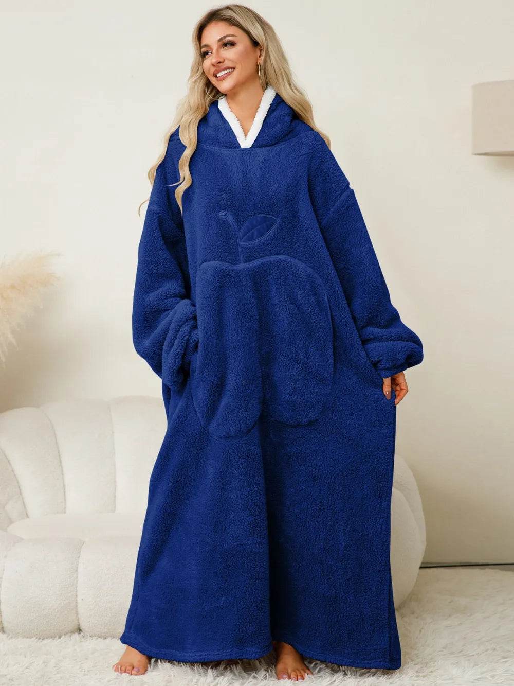 Pocketed Contrast Long Sleeve Hooded Lounge Dress - IntuitiveEncBoutique