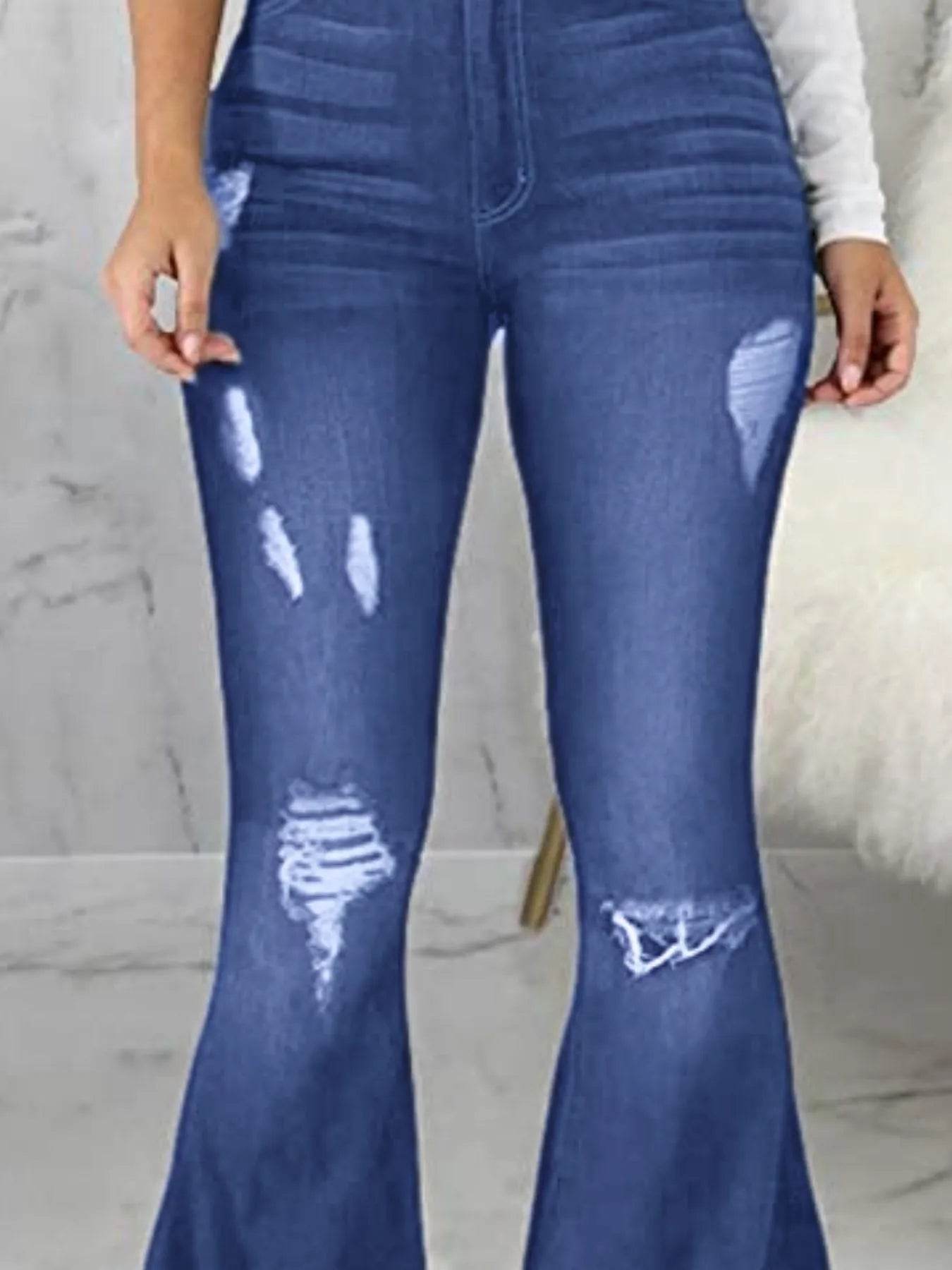 Full Size Distressed Raw Hem Flare Jeans Plus Size - IntuitiveEncBoutique