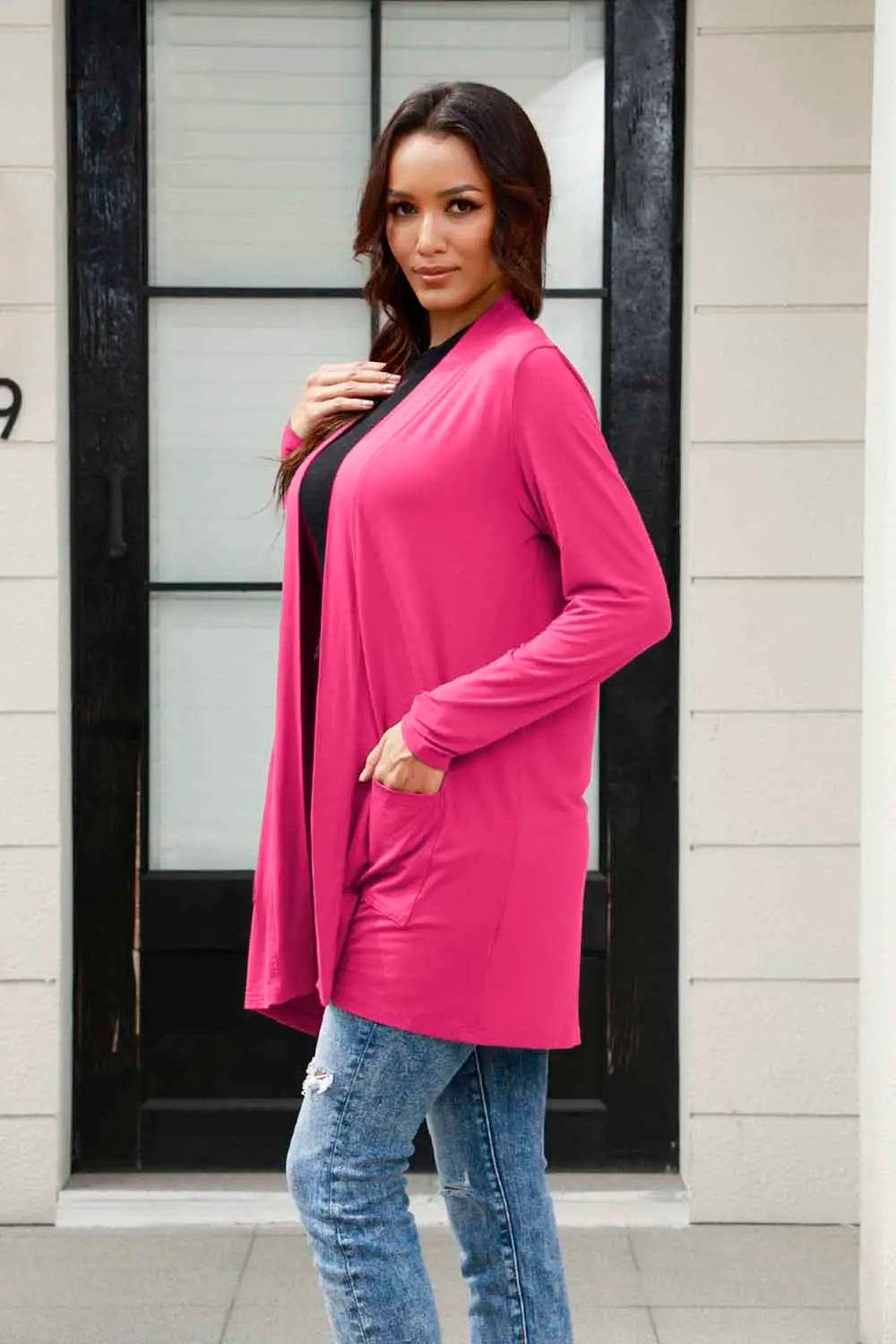 Basic Bae Full Size Open Front Long Sleeve Cardigan with Pockets - IntuitiveEncBoutique