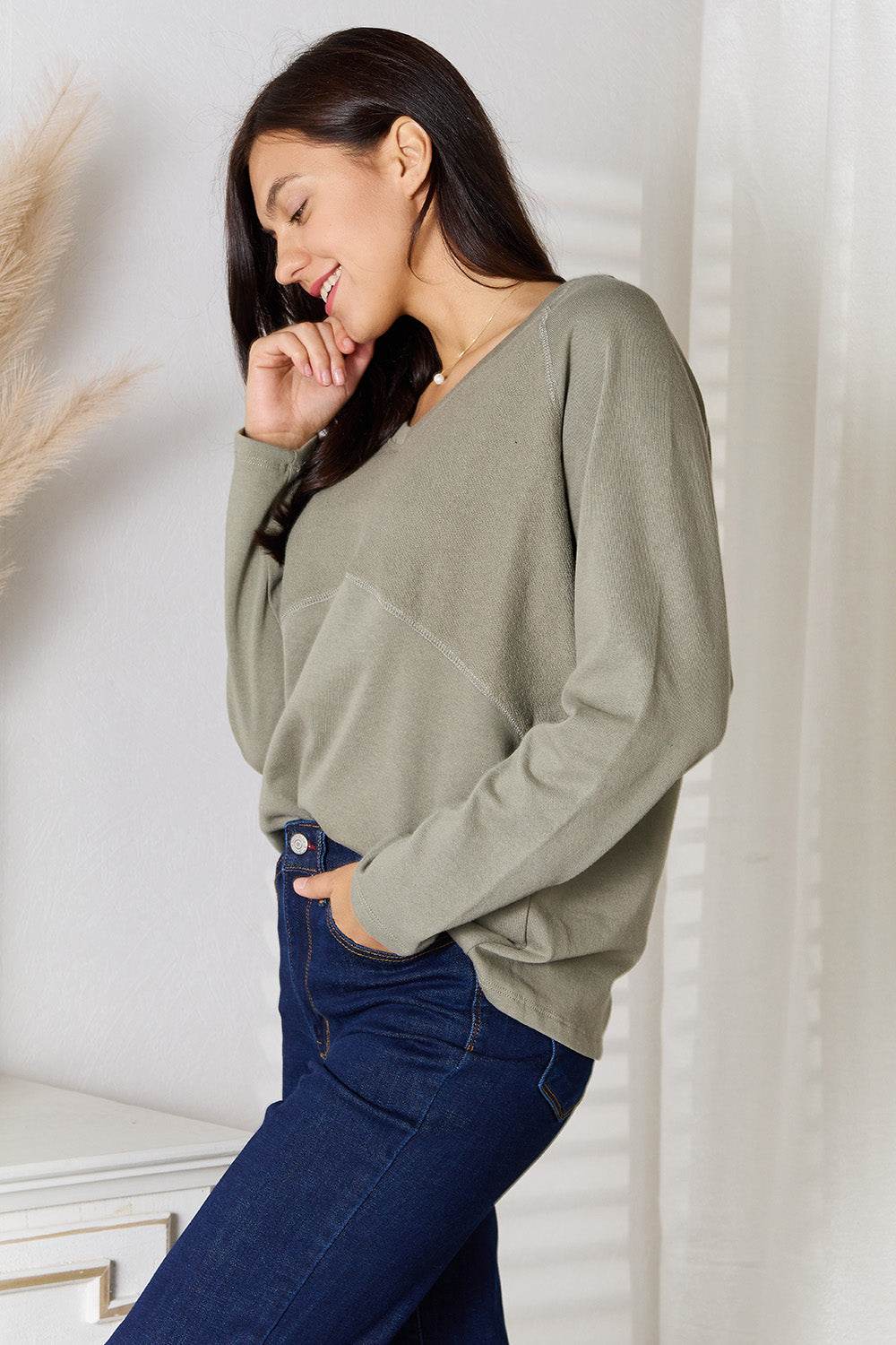Culture Code Full Size V-Neck Long Sleeve T-Shirt - IntuitiveEncBoutique