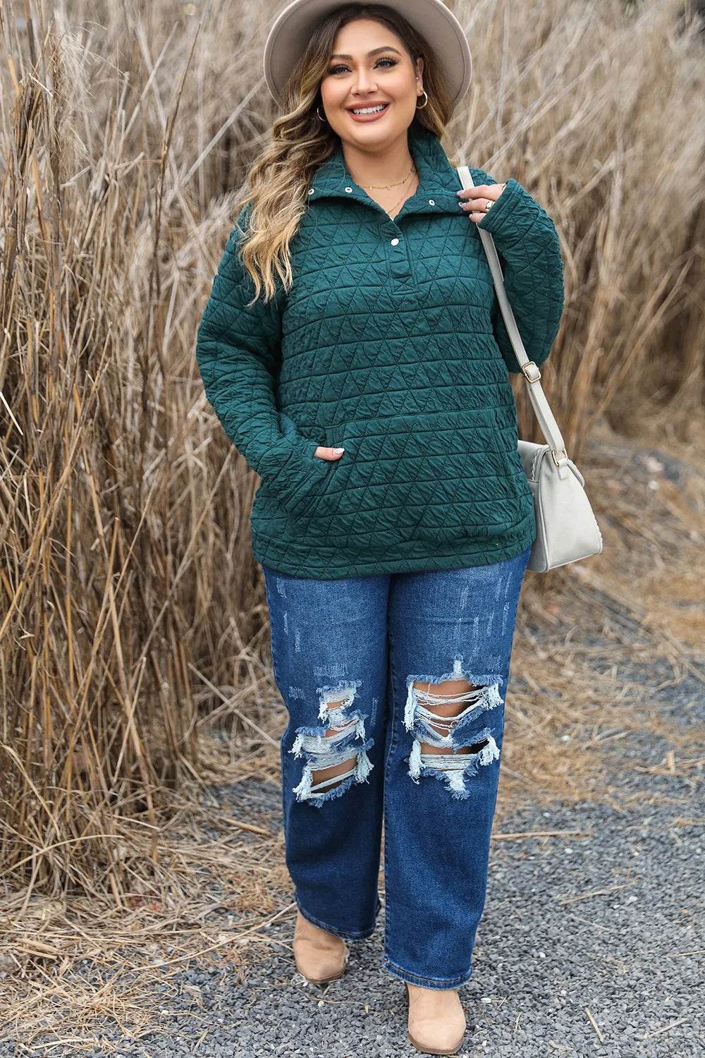 Plus Size Quarter Snap Quilted Sweatshirt - IntuitiveEncBoutique