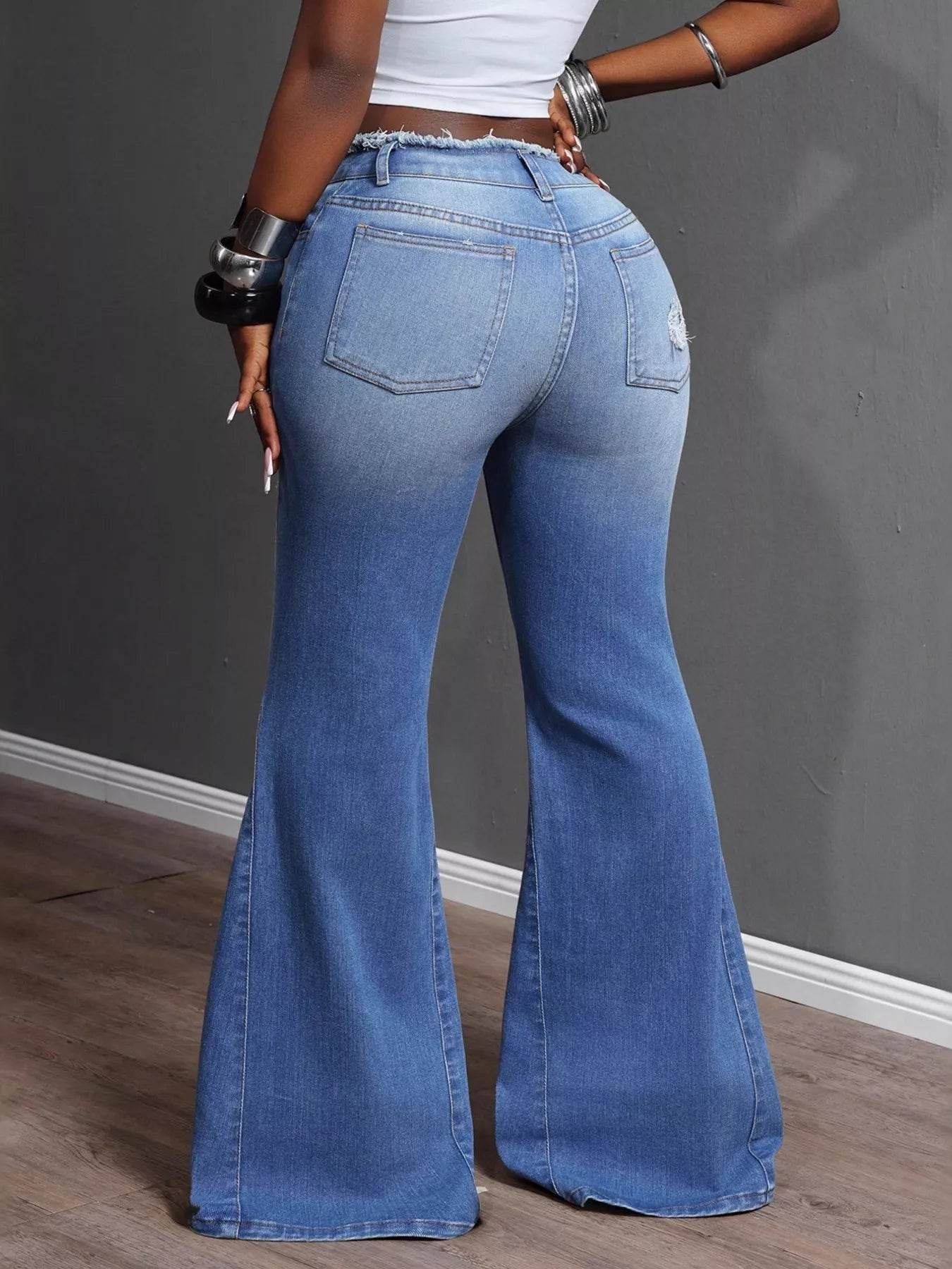 High Waisted Distressed Flare Jeans - IntuitiveEncBoutique