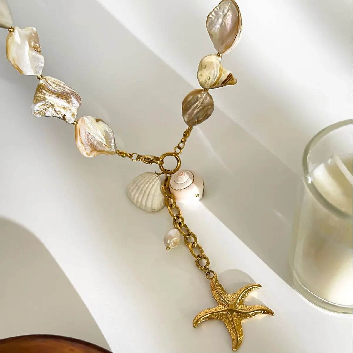 18K Gold-Plated Ocean Theme Necklace with Starfish Pendant - IntuitiveEncBoutique
