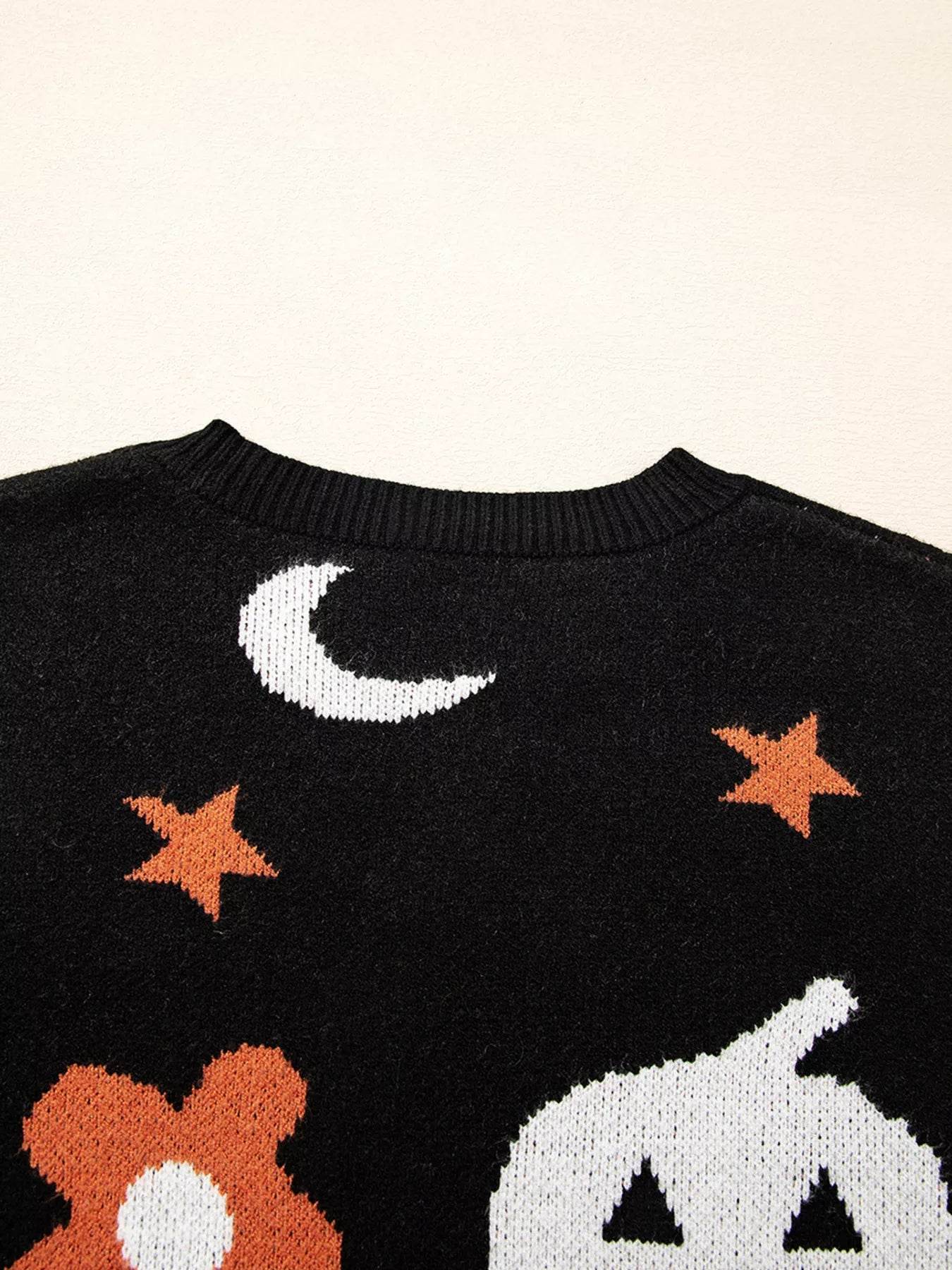 Halloween Gothic Pattern Long Sleeve Sweater - IntuitiveEncBoutique