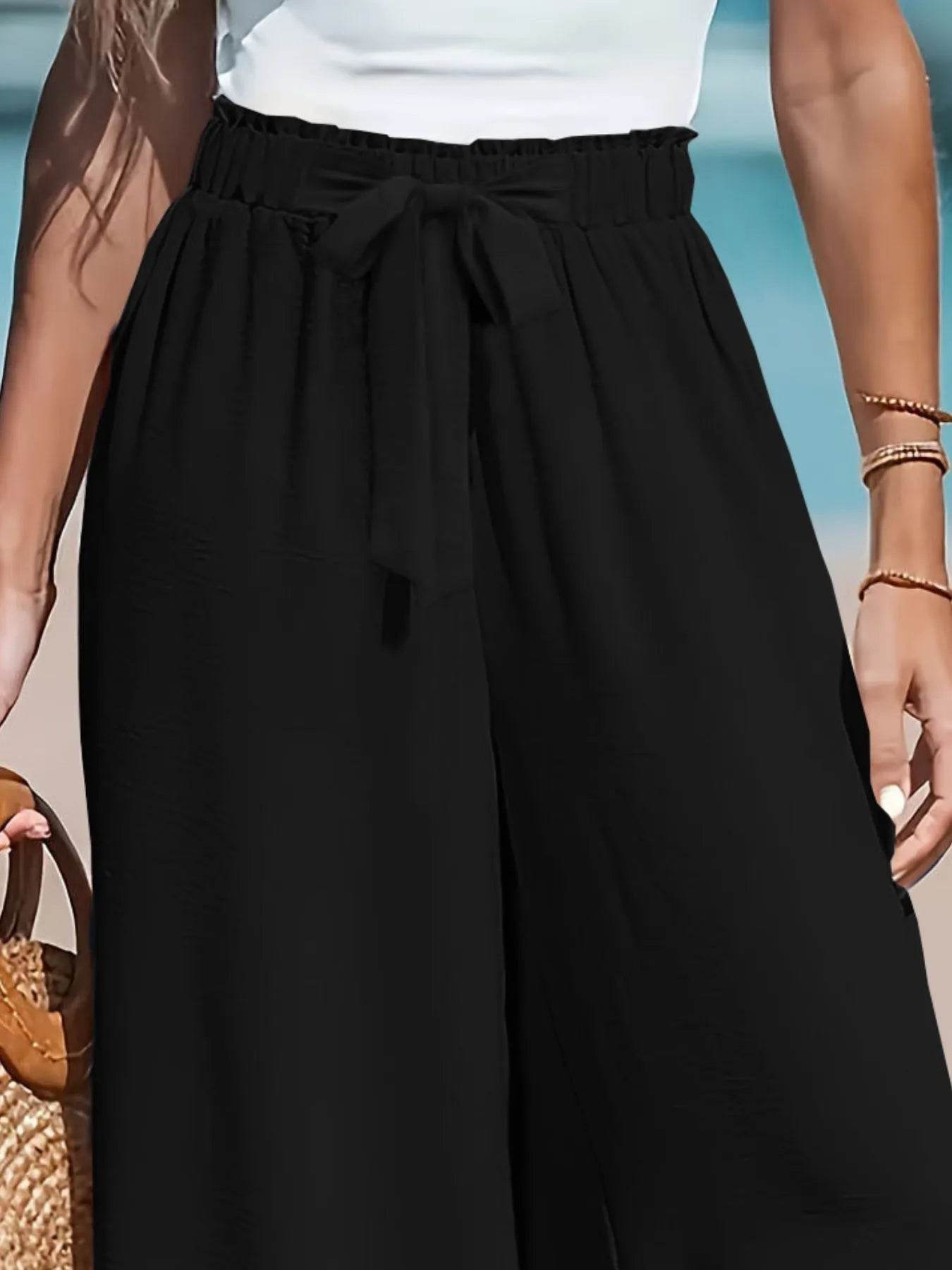 Full Size Drawstring Waist Wide Leg Pants Plus Size - IntuitiveEncBoutique