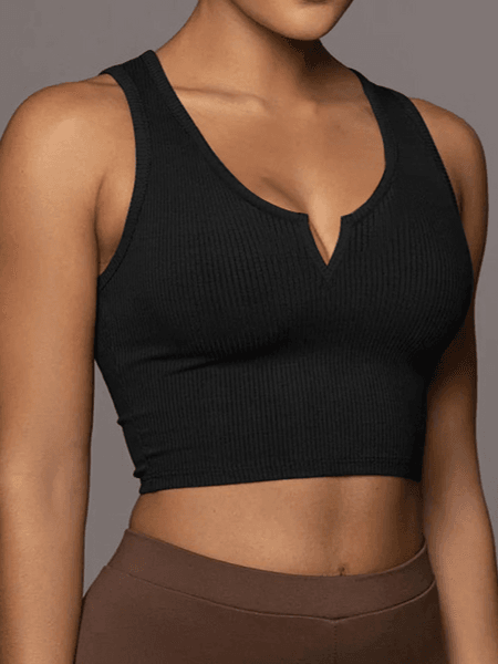 Cropped Split Neckline Knit Tank Top - IntuitiveEncBoutique