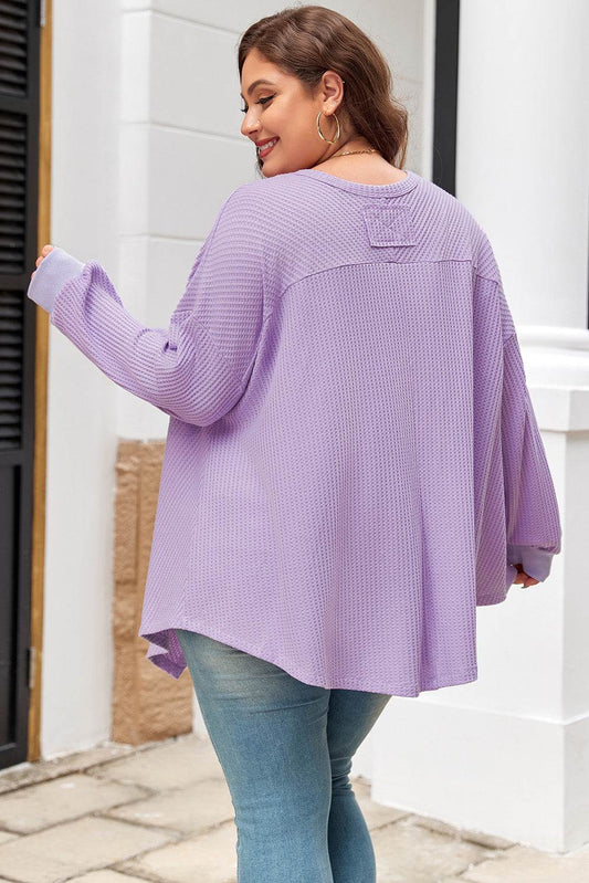 Orchid Petal Plus Size Waffle Knit Exposed Seam Flowy Top - IntuitiveEncBoutique