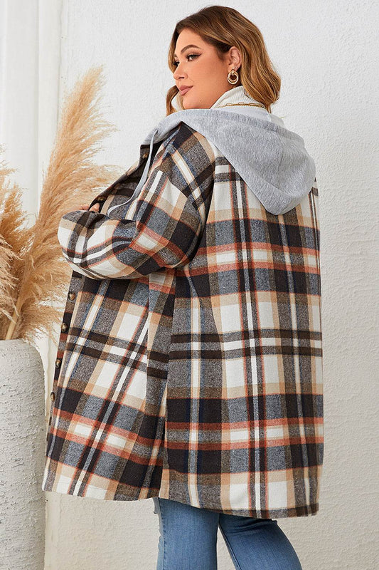 Honey Plus Size Plaid Drop Shoulder Hooded Coat - IntuitiveEncBoutique
