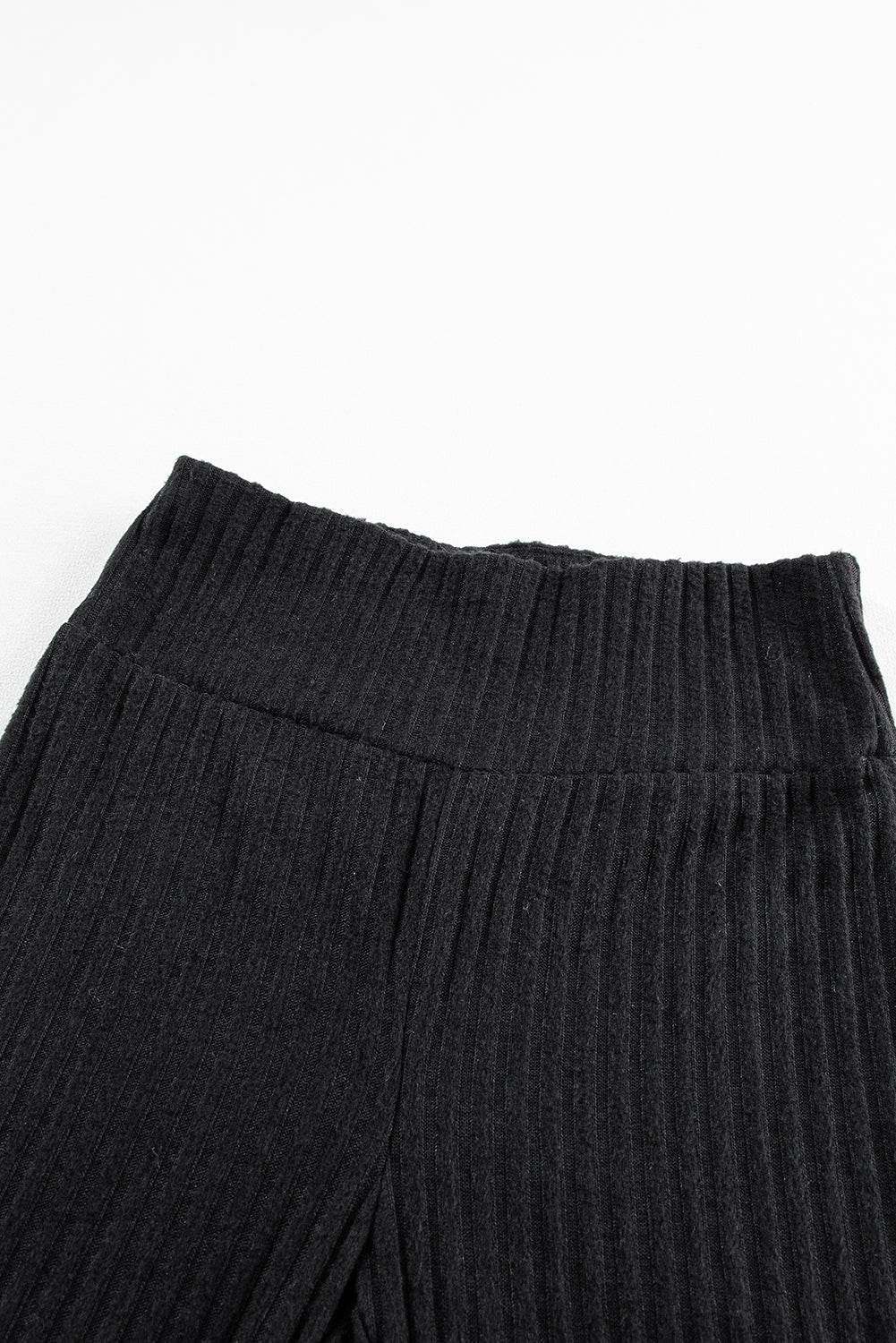 Dark Grey Wide Waistband Ribbed Textured Knit Leggings - IntuitiveEncBoutique