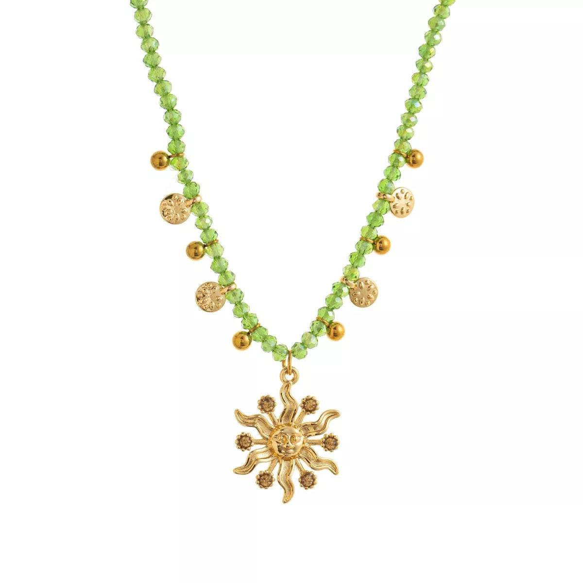 14K Gold-Plated Bead Sun Pendant Necklace - IntuitiveEncBoutique