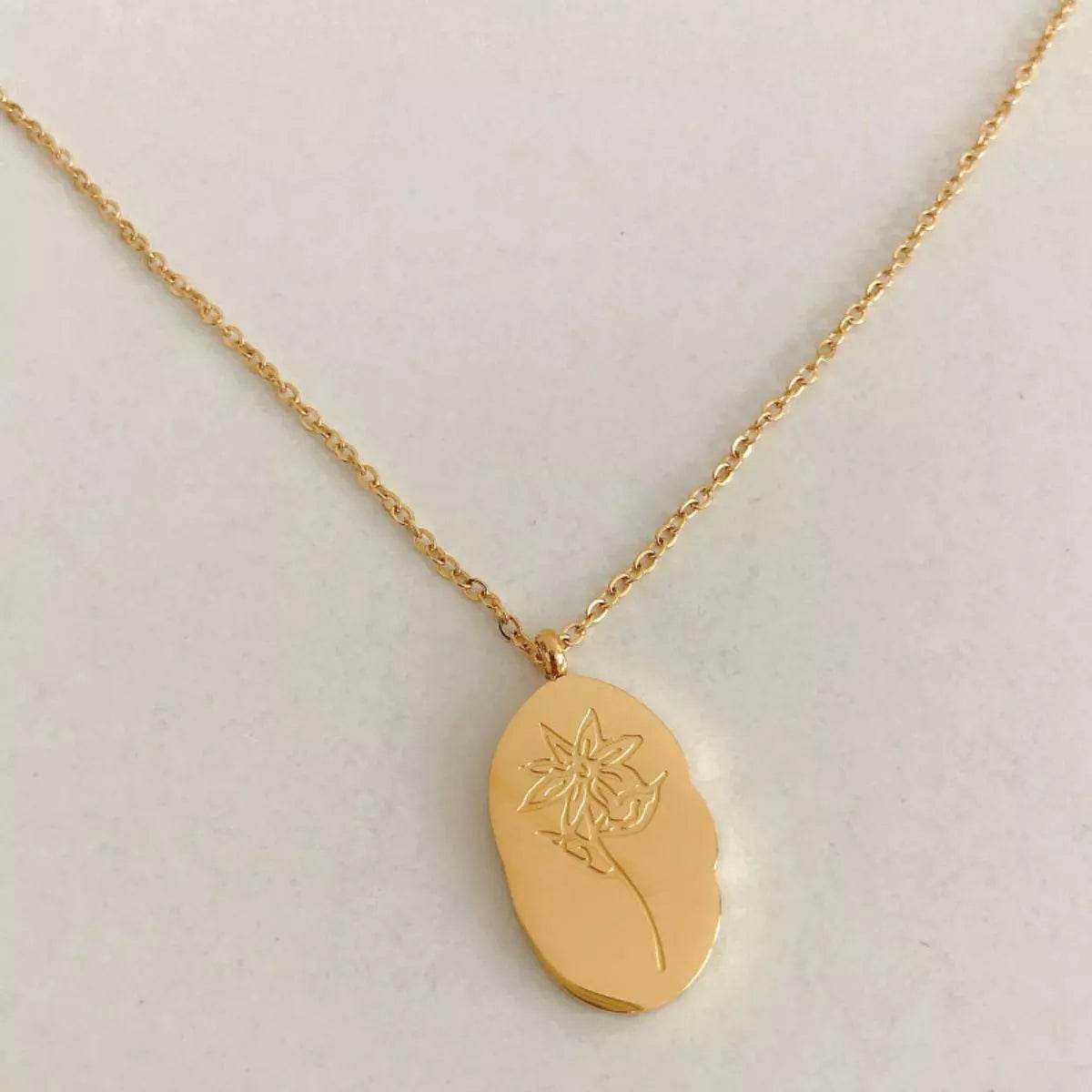 18K Gold-Plated Engraved Pendant Necklace - IntuitiveEncBoutique