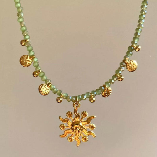 14K Gold-Plated Bead Sun Pendant Necklace - IntuitiveEncBoutique