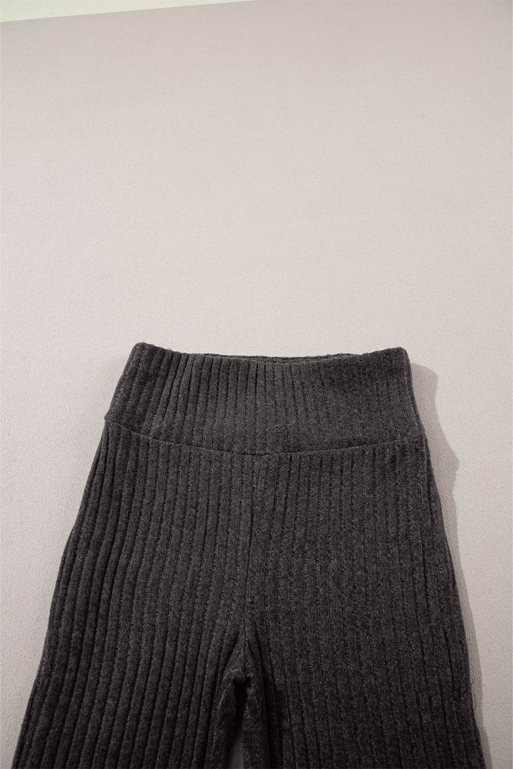 Dark Grey Wide Waistband Ribbed Textured Knit Leggings - IntuitiveEncBoutique