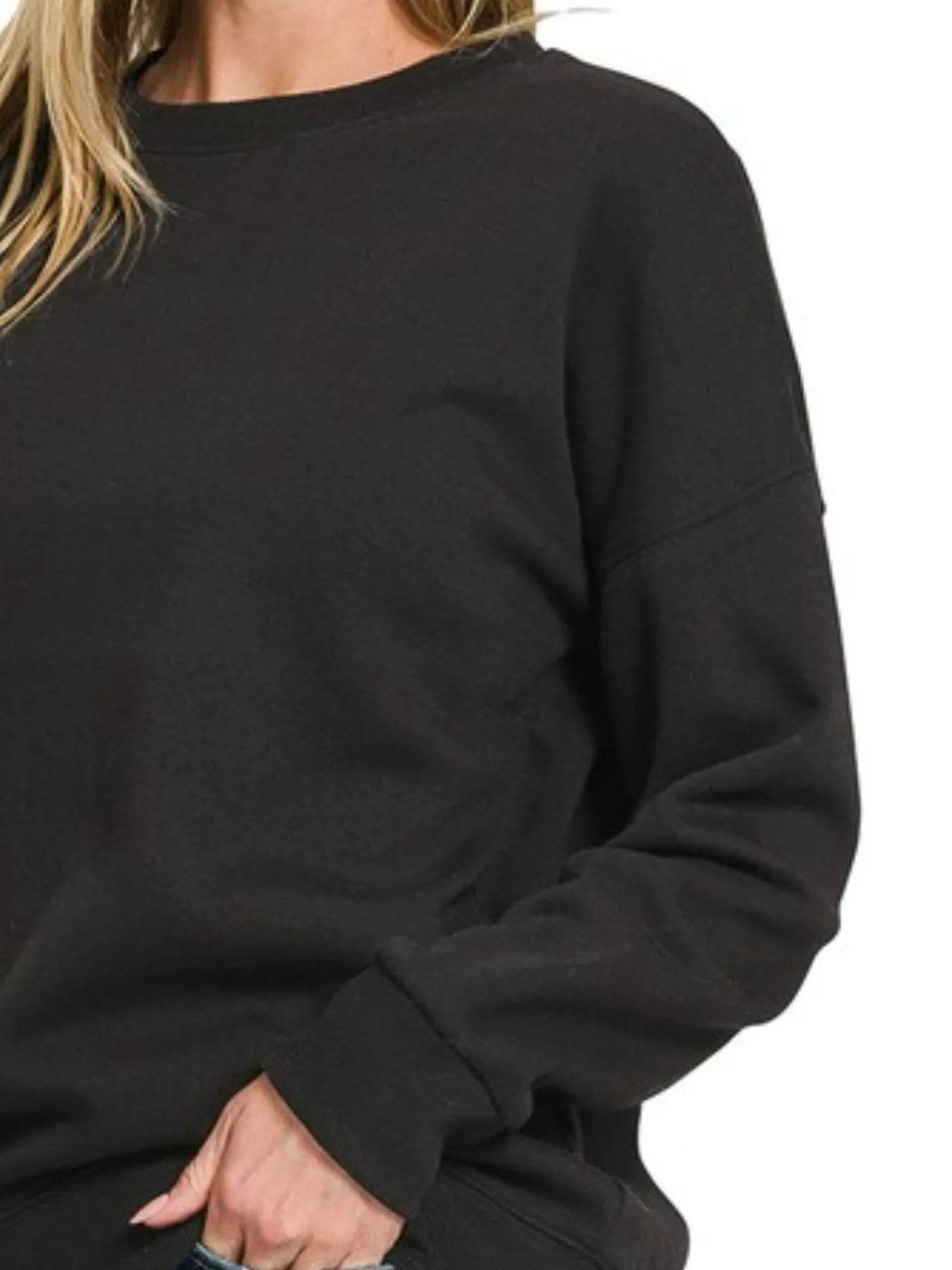 Zenana Full Size Fleece Drop Shoulder Sweatshirt Plus Size - IntuitiveEncBoutique