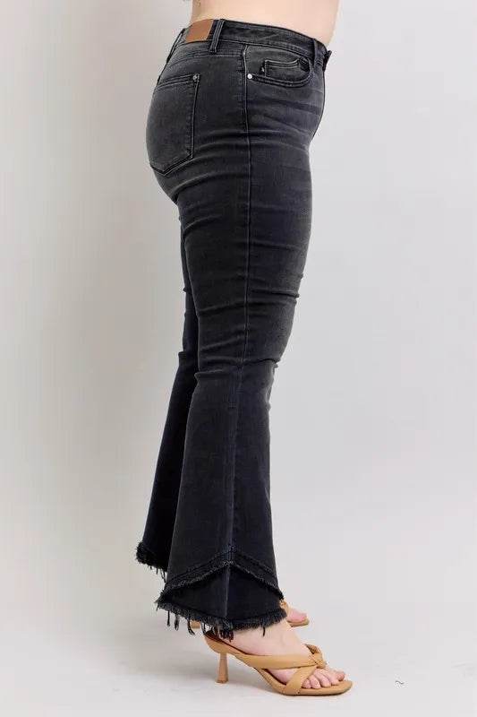 Judy Blue Full Size High Waist Flare W/ Mock Fray Tulip Hem Plus Size - IntuitiveEncBoutique