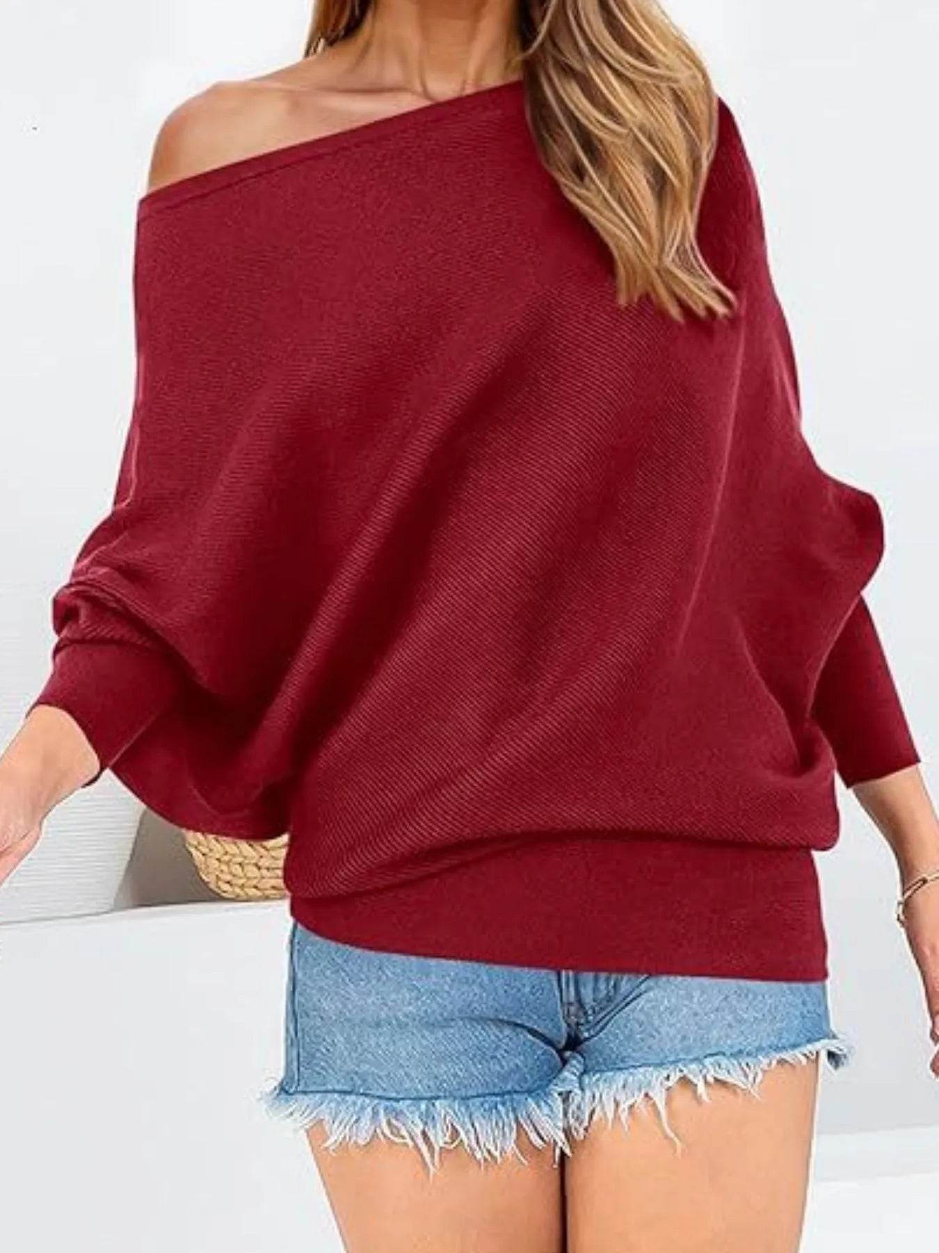 Full Size Single Shoulder Ribbed Knit Top Plus Size - IntuitiveEncBoutique