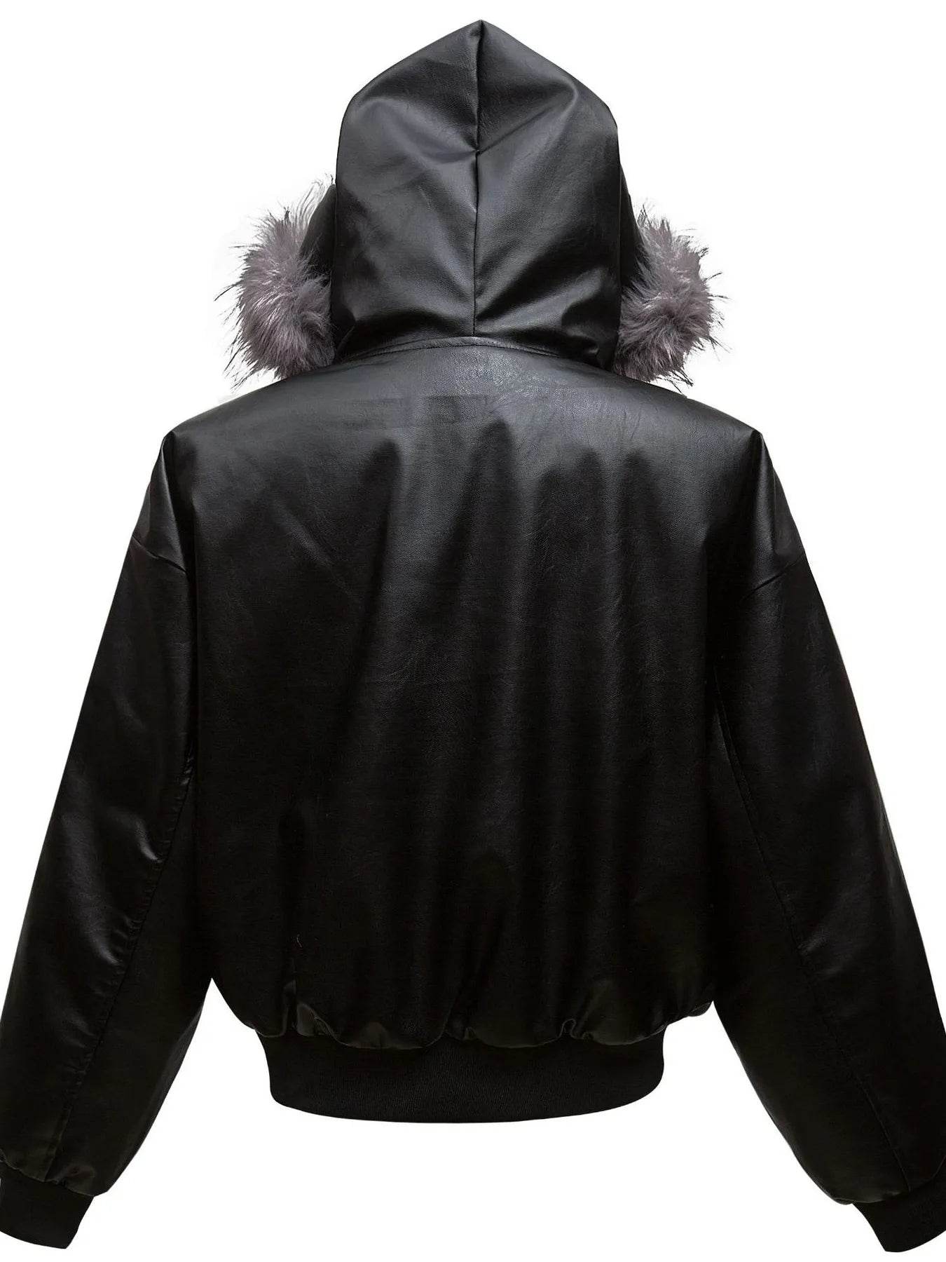 Men's Leather Bomber Jacket with Faux Fur Hood - IntuitiveEncBoutique