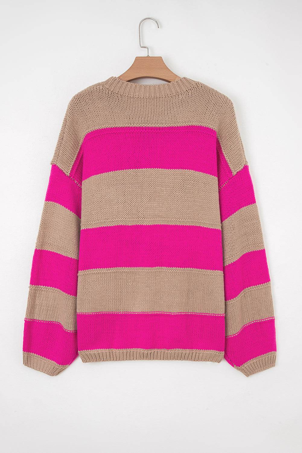 Khaki Stripe Color Block PLus Size Drop Shoulder Sweater - IntuitiveEncBoutique