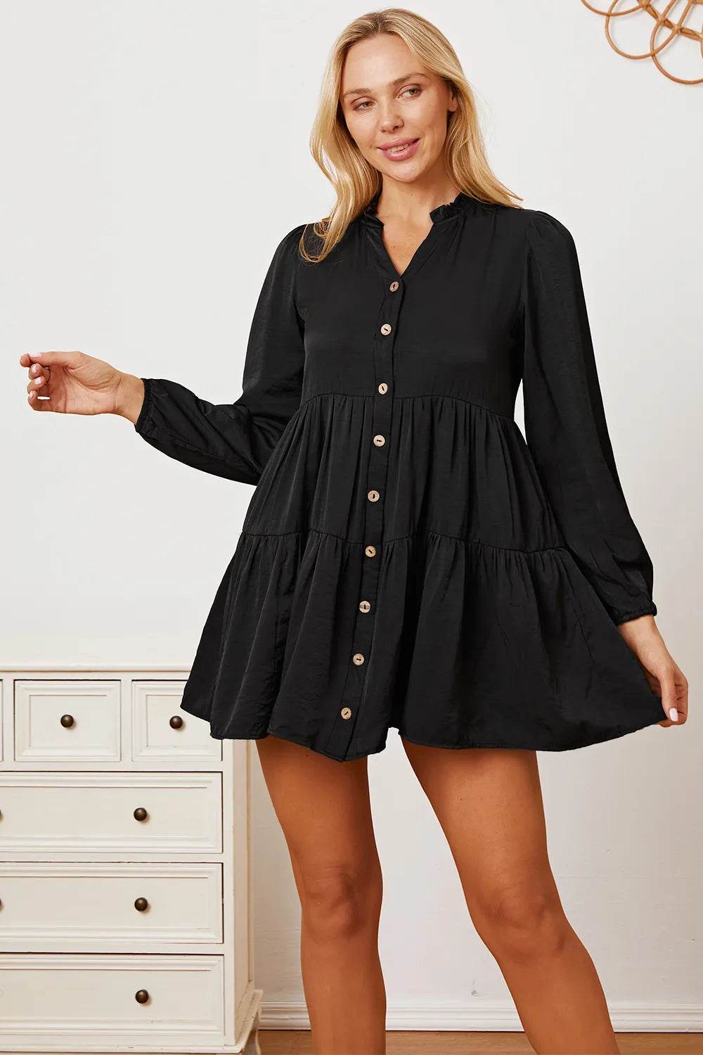 Ruffled Button Up Long Sleeve Tiered Shirt - IntuitiveEncBoutique