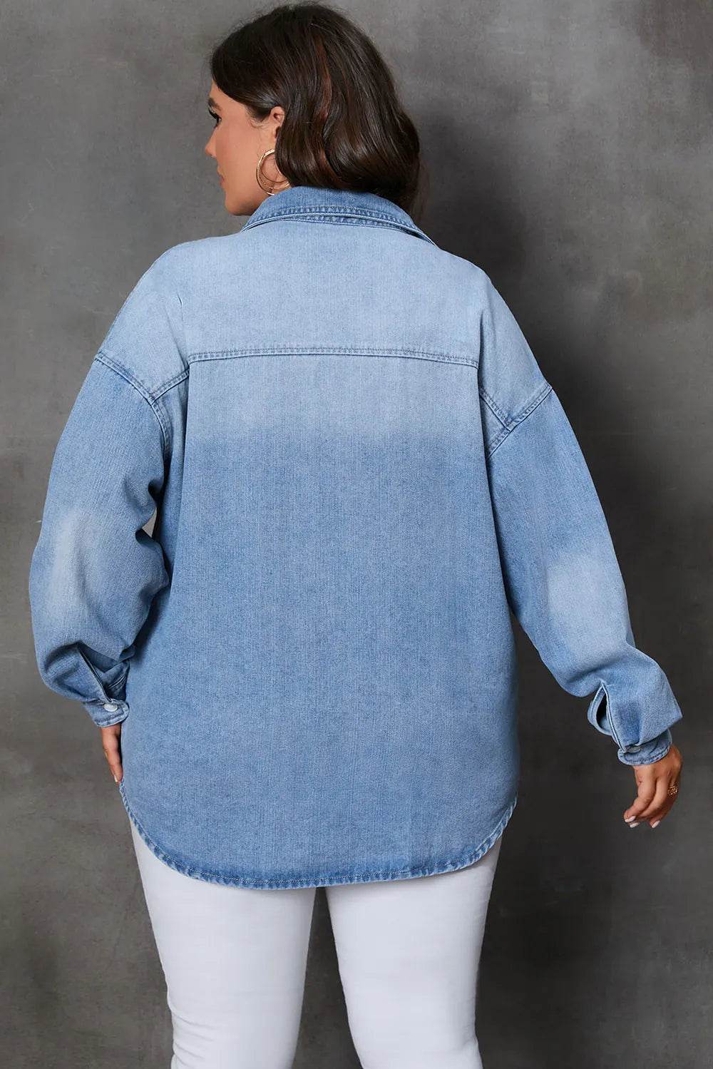Plus Size Button Up Pocketed Denim Top - IntuitiveEncBoutique