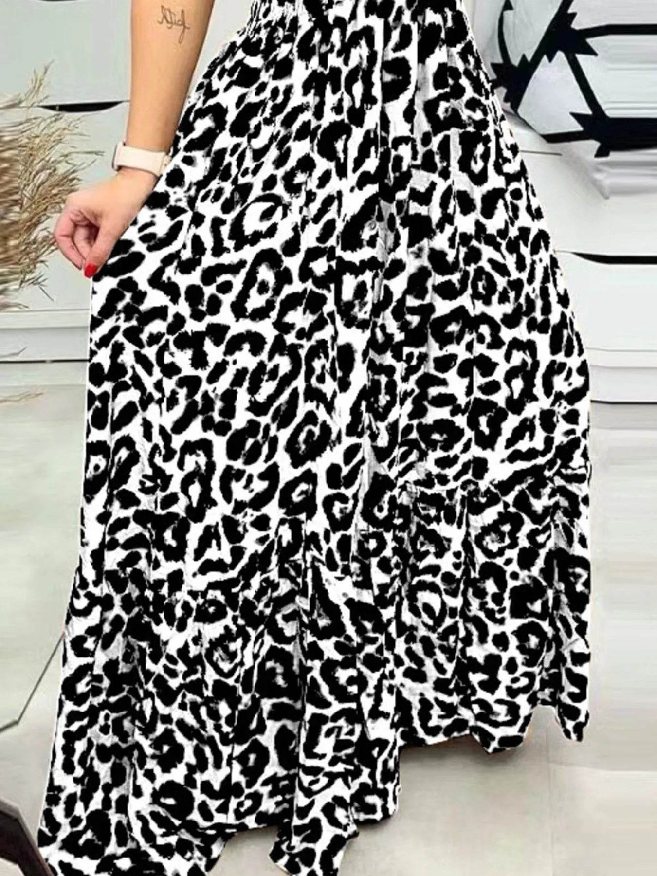 Full Size Leopard Print Spaghetti Strap Maxi Dress Plus Size - IntuitiveEncBoutique