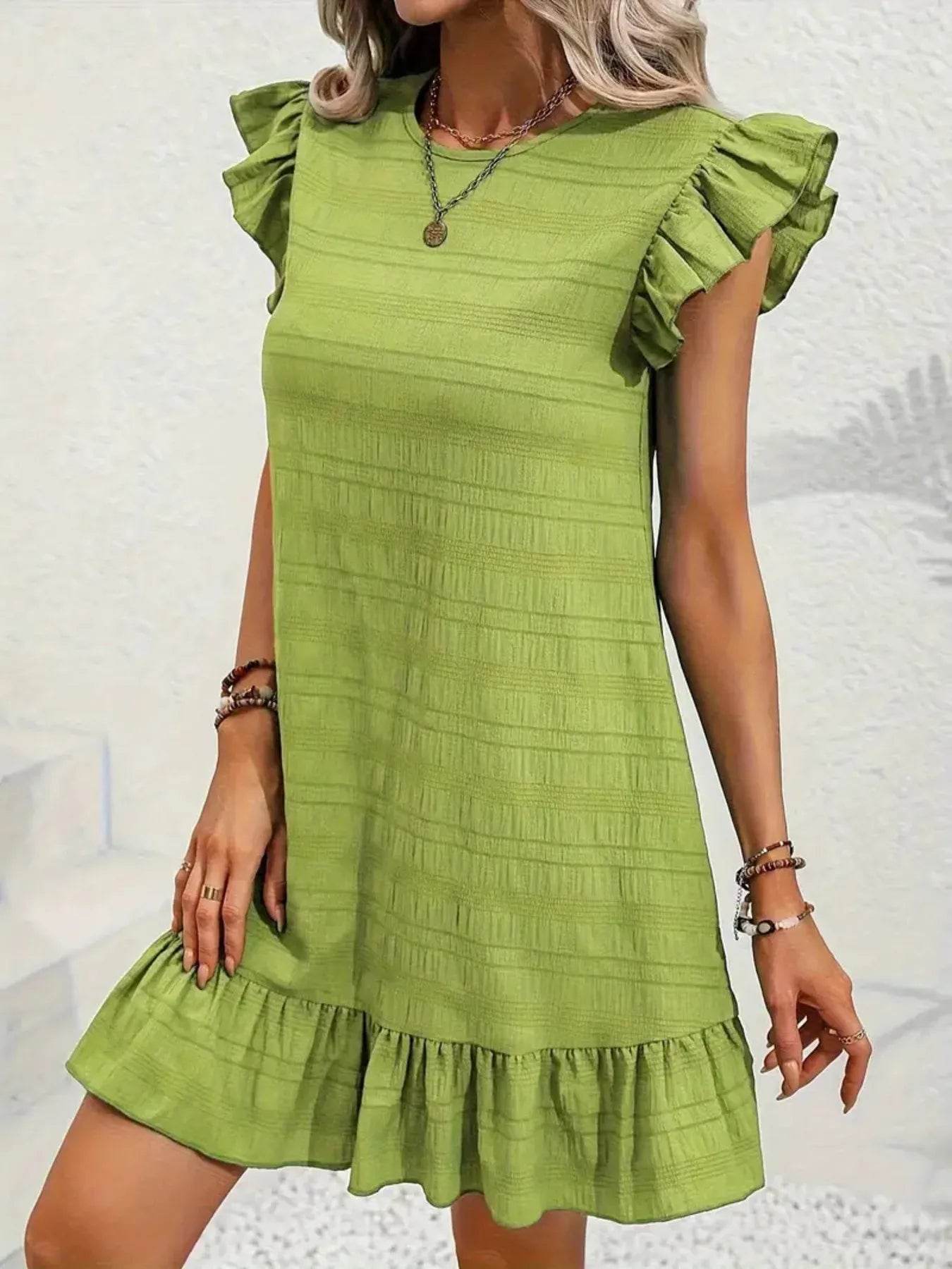 Plus Size Ruffle Hen Cap Sleeve Mini Dress - IntuitiveEncBoutique