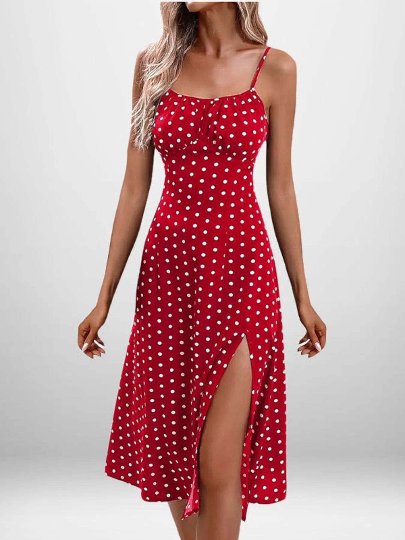 Full Size Slit Printed Cami Midi Dress Plus Size - IntuitiveEncBoutique