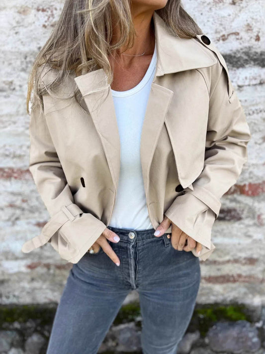 Full Size Long Sleeve Button Up Trench Coat Plus Size - IntuitiveEncBoutique