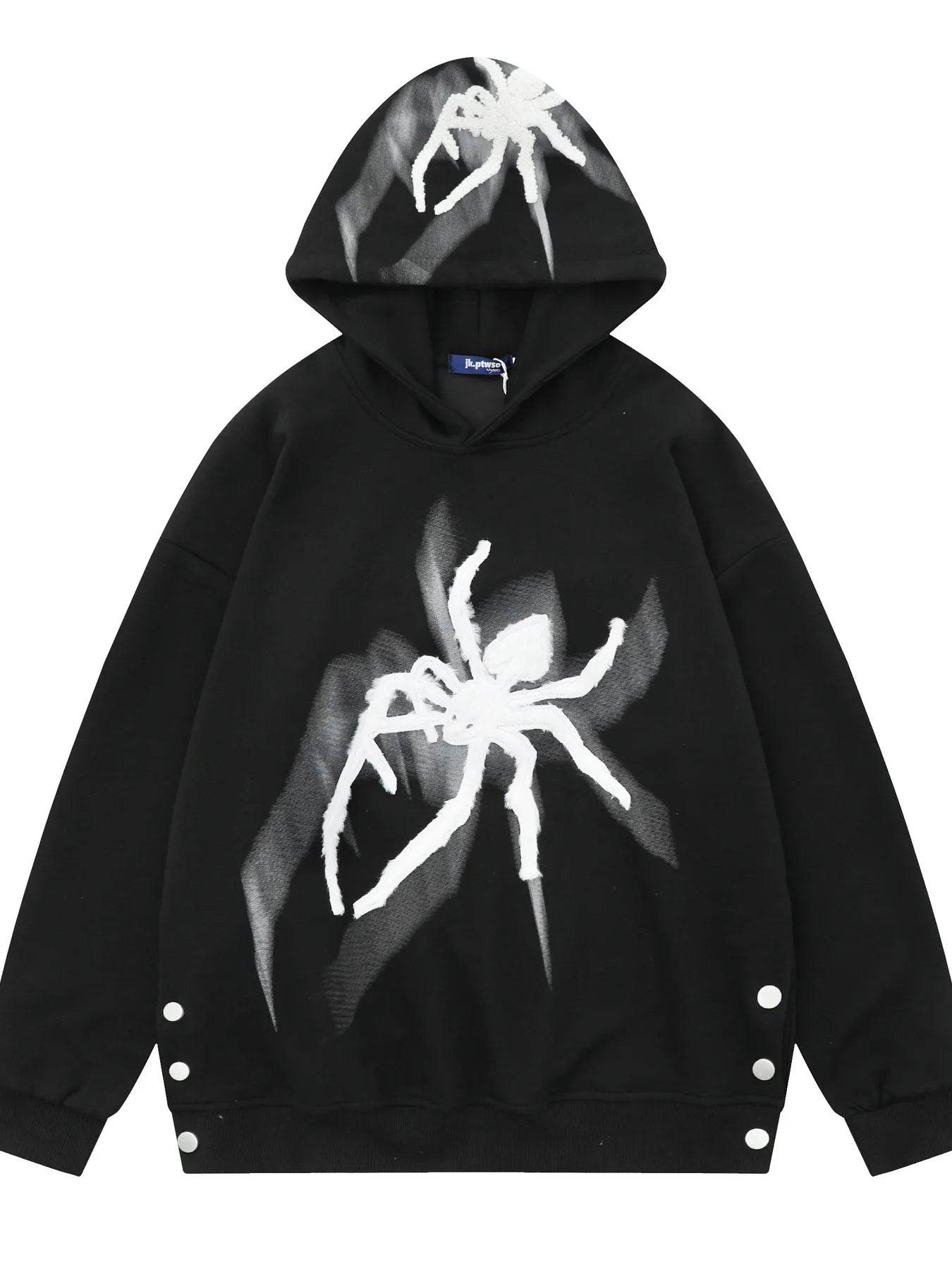 Men's Spider Graphic Oversized Hoodie with Side Button Details - IntuitiveEncBoutique