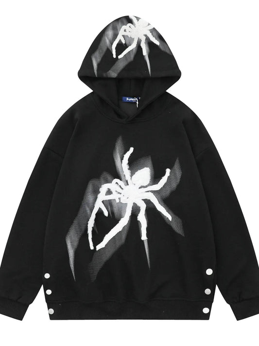 Men's Spider Graphic Oversized Hoodie with Side Button Details - IntuitiveEncBoutique