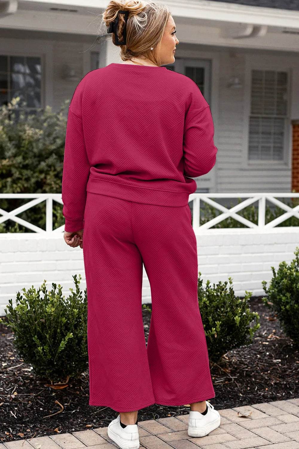 Double Take Full Size Textured Long Sleeve Top and Drawstring Pants Set - IntuitiveEncBoutique