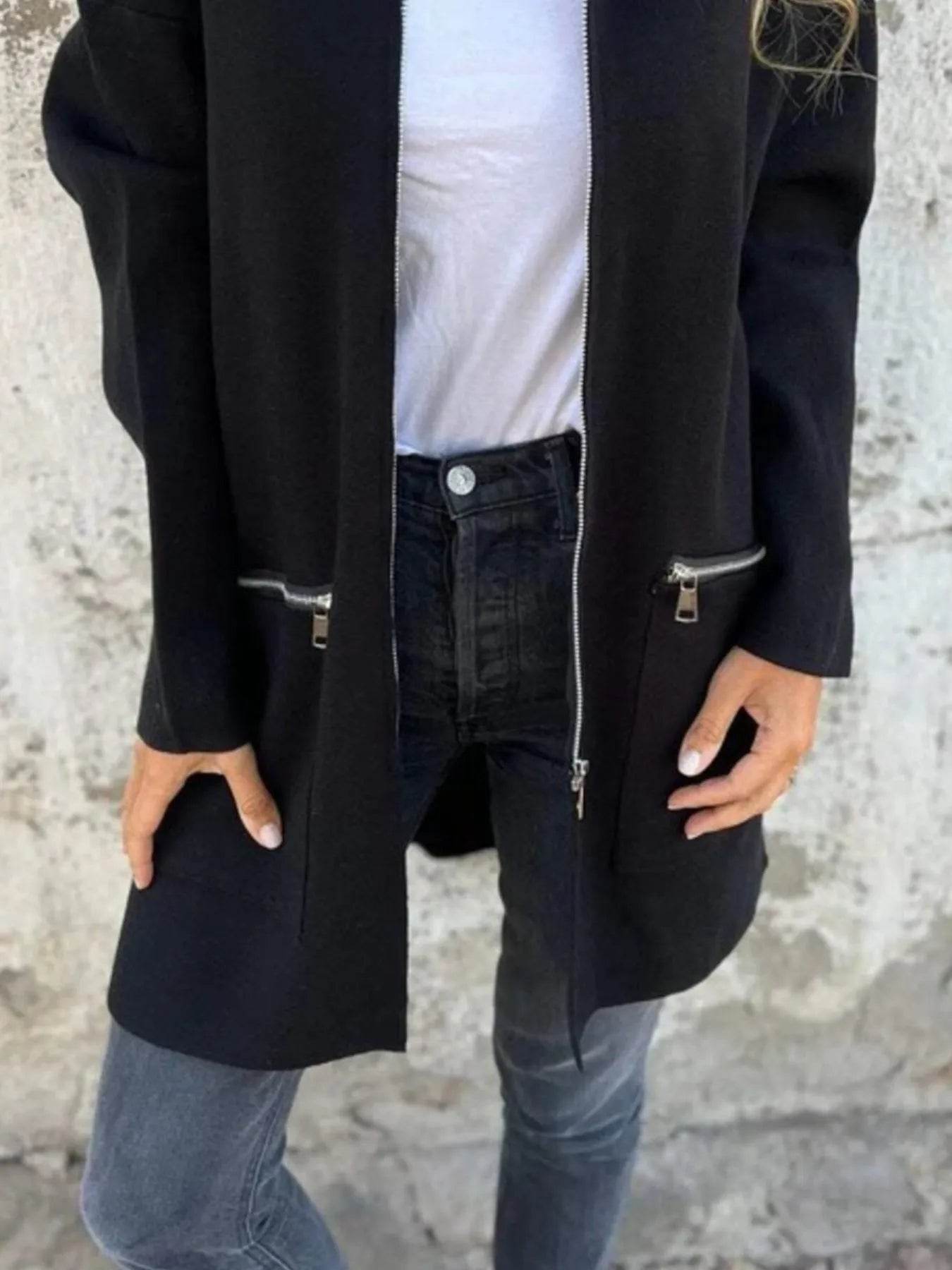 Full Size Zip Up Long Sleeve Hooded Outerwear Plus Size - IntuitiveEncBoutique