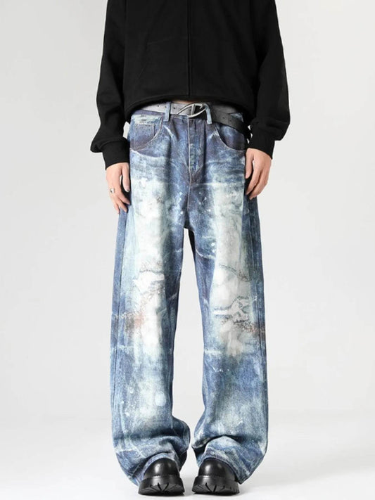 Men's Full Size Vintage Distressed Wide Leg Relaxed Fit Jeans Plus Size - IntuitiveEncBoutique