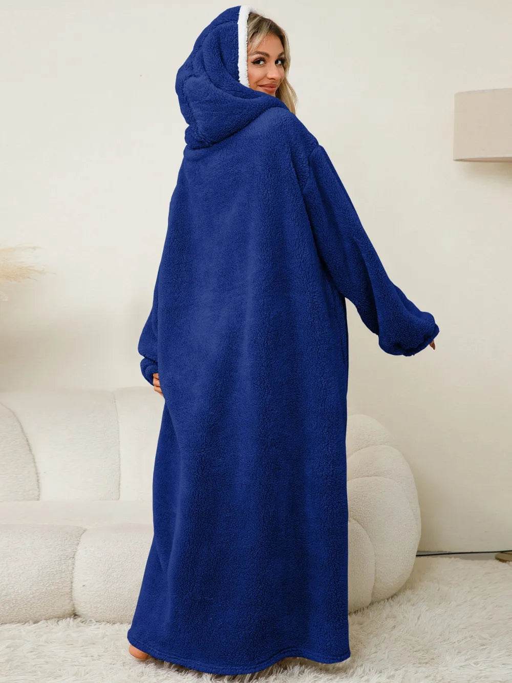Pocketed Contrast Long Sleeve Hooded Lounge Dress - IntuitiveEncBoutique