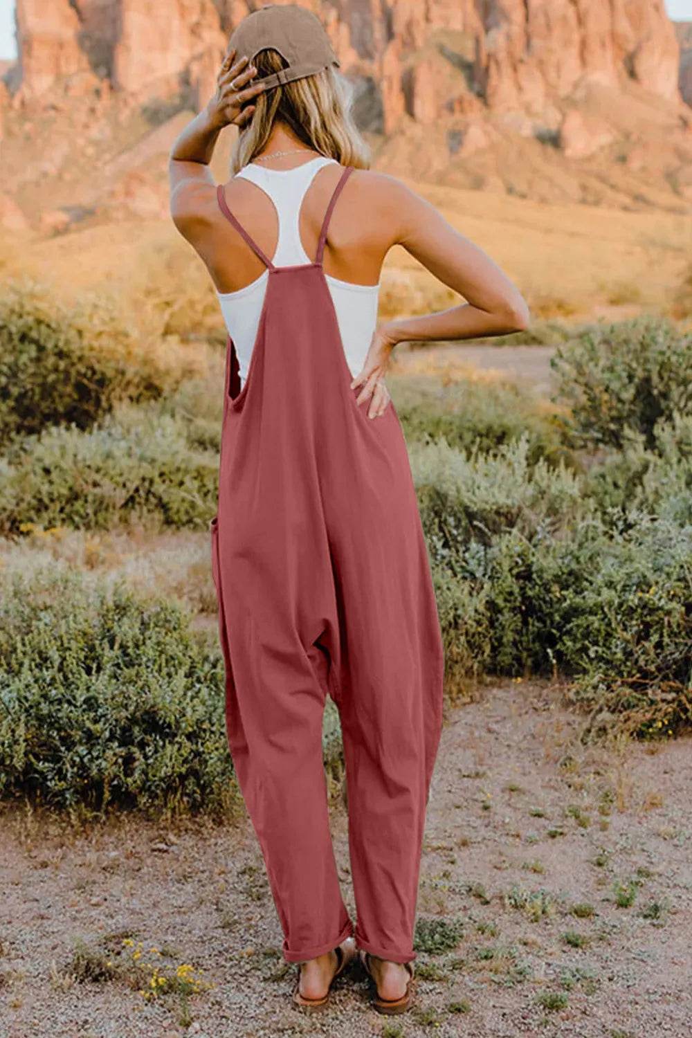 Double Take Full Size V-Neck Sleeveless Jumpsuit with Pockets - IntuitiveEncBoutique