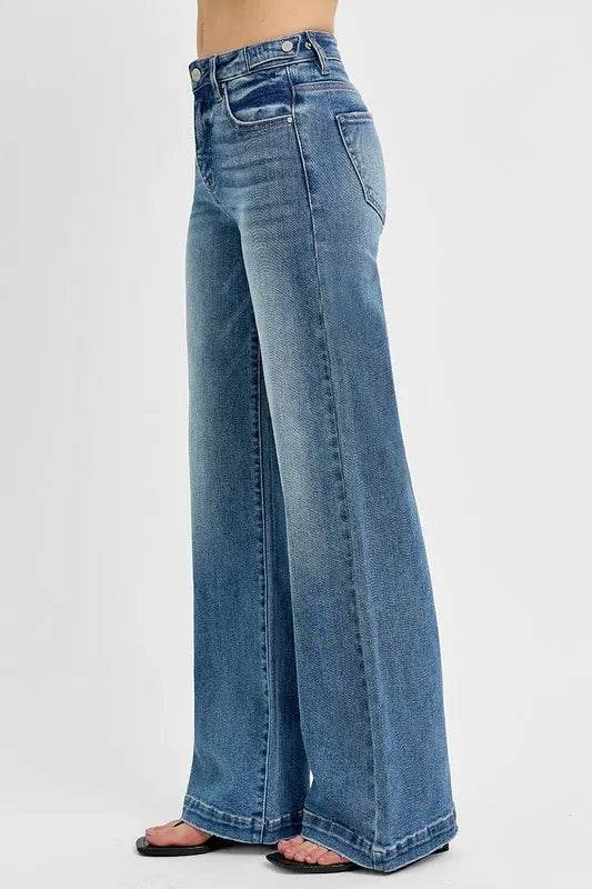 RISEN Full Size Tummy Control High Rise Wide Adjustable Waist Band Jeans Plus Size - IntuitiveEncBoutique