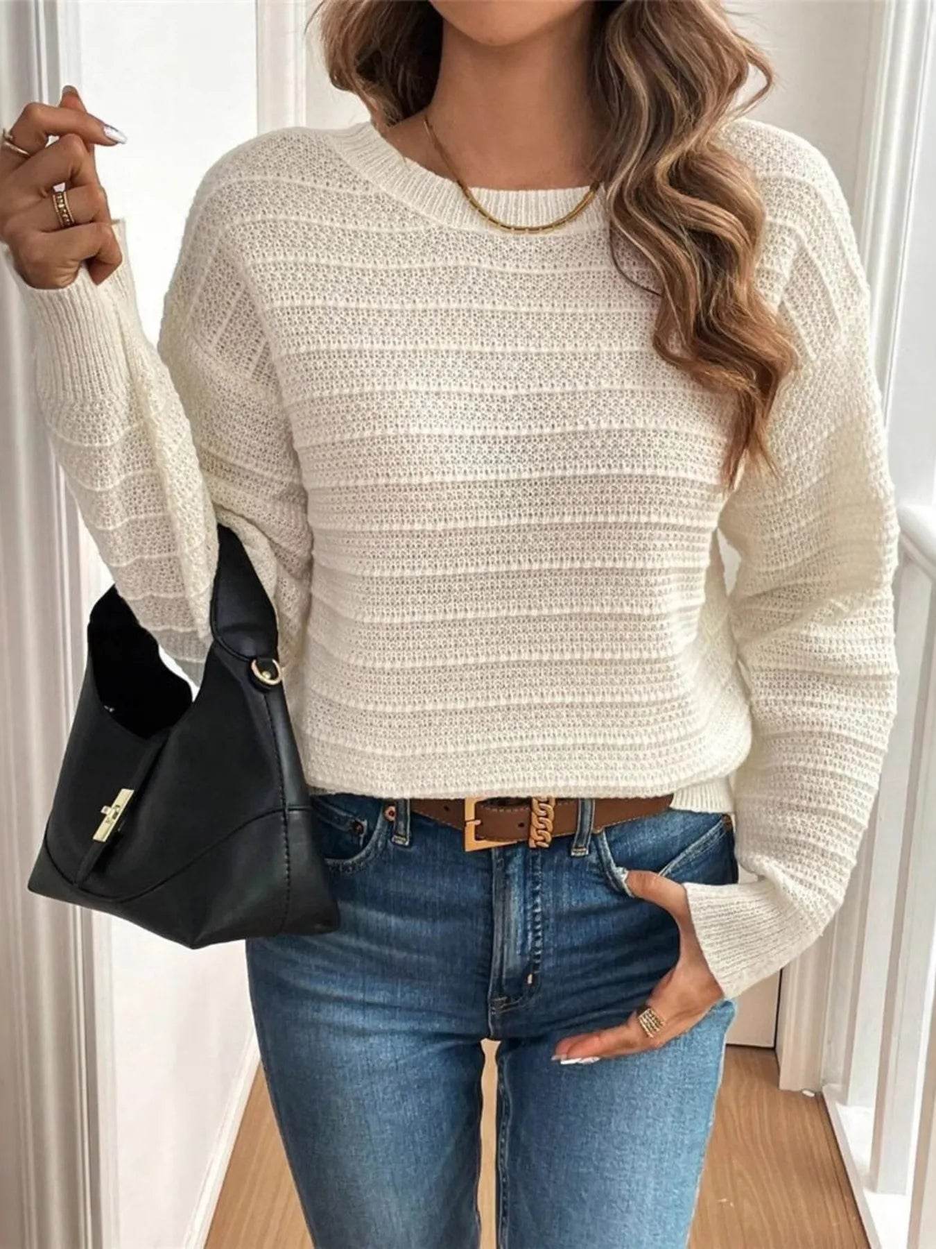 Round Neck Bow-Back Knit Top - IntuitiveEncBoutique