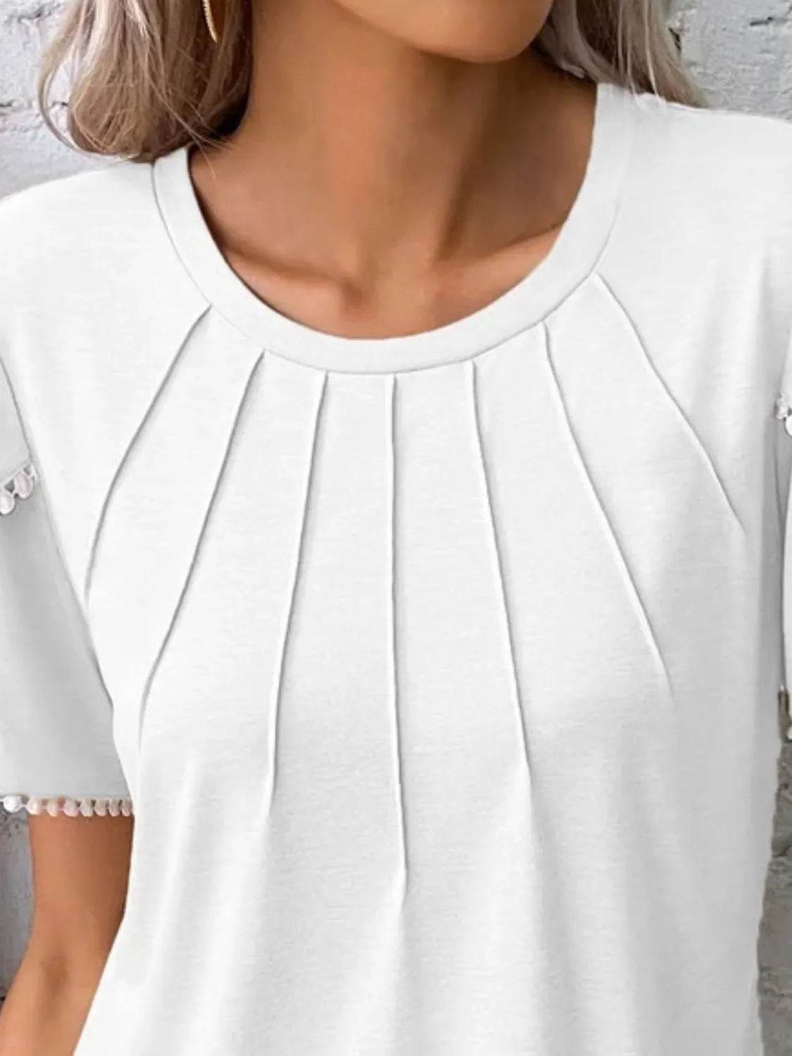 Full Size Round Neck Petal Sleeve Blouse Plus Size - IntuitiveEncBoutique