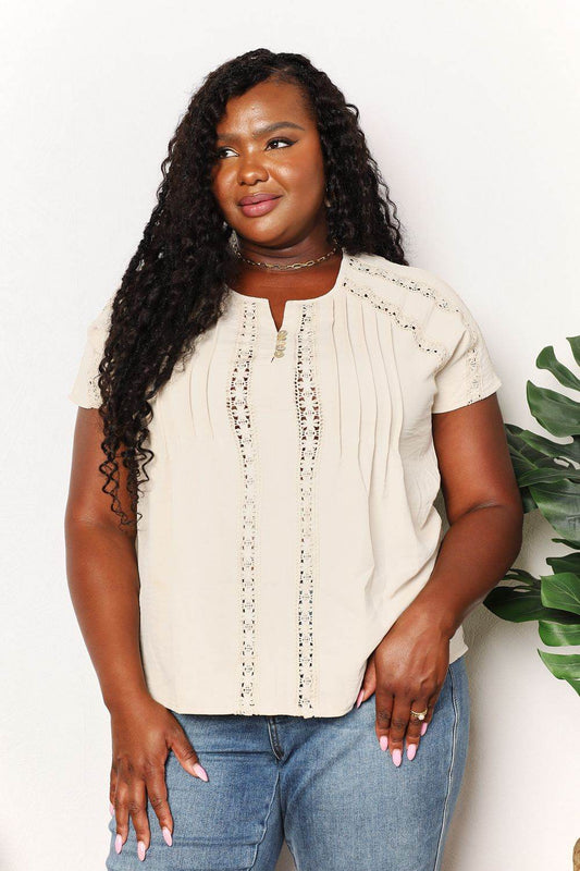 Double Take Crochet Buttoned Short Sleeves Top - IntuitiveEncBoutique