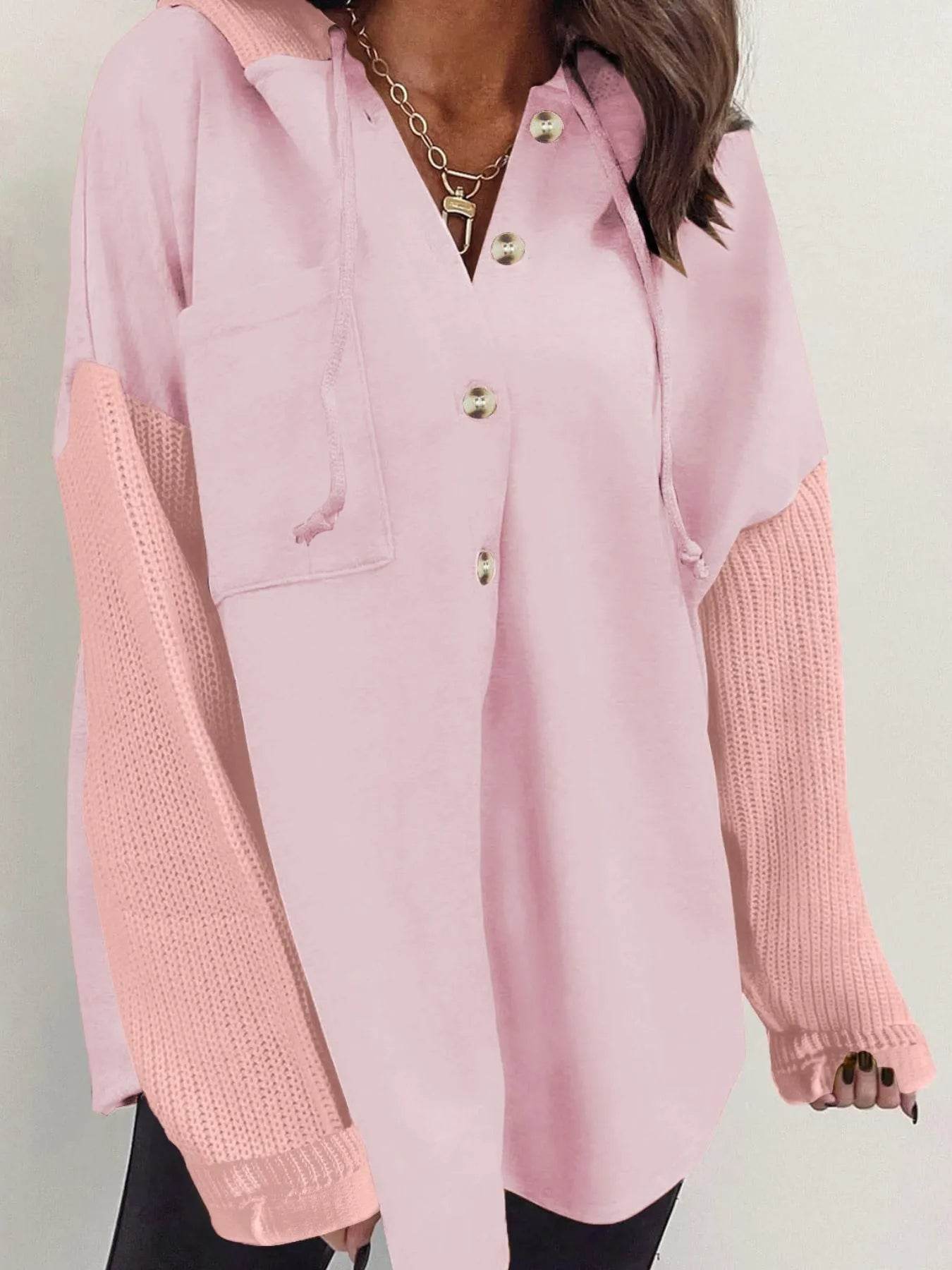 Drawstring Button Front Hoodie - IntuitiveEncBoutique